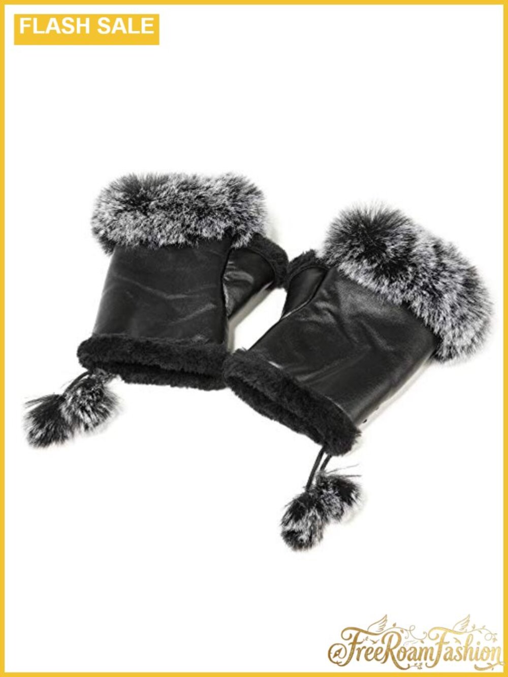 Fingerless Faux Fur Lined Leather Winter Gloves Warm Women